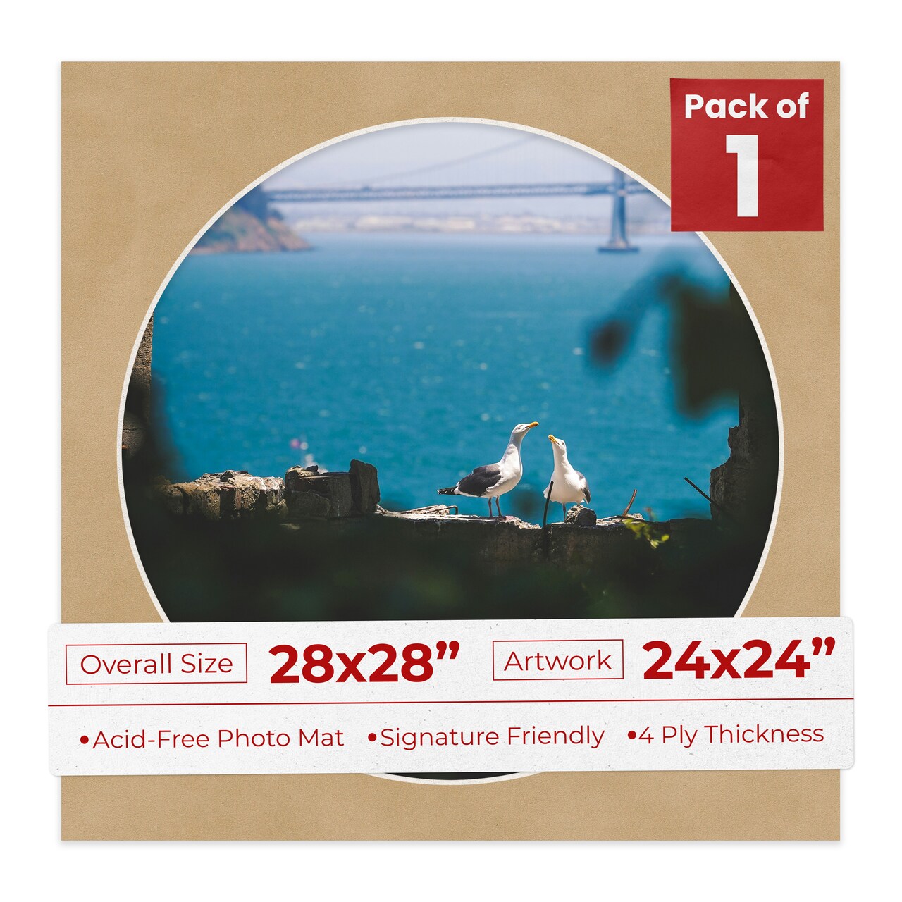 Beige Suede Mat Board for 28x28 Frames - Circle Opening for 24x24 Photos
